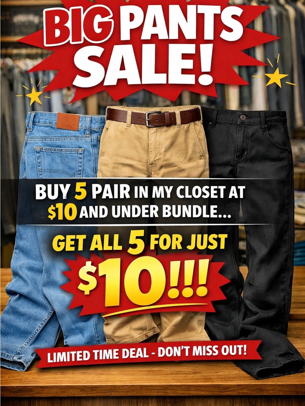 Men's Casual Pants Bundle - Blue, Khaki & Black